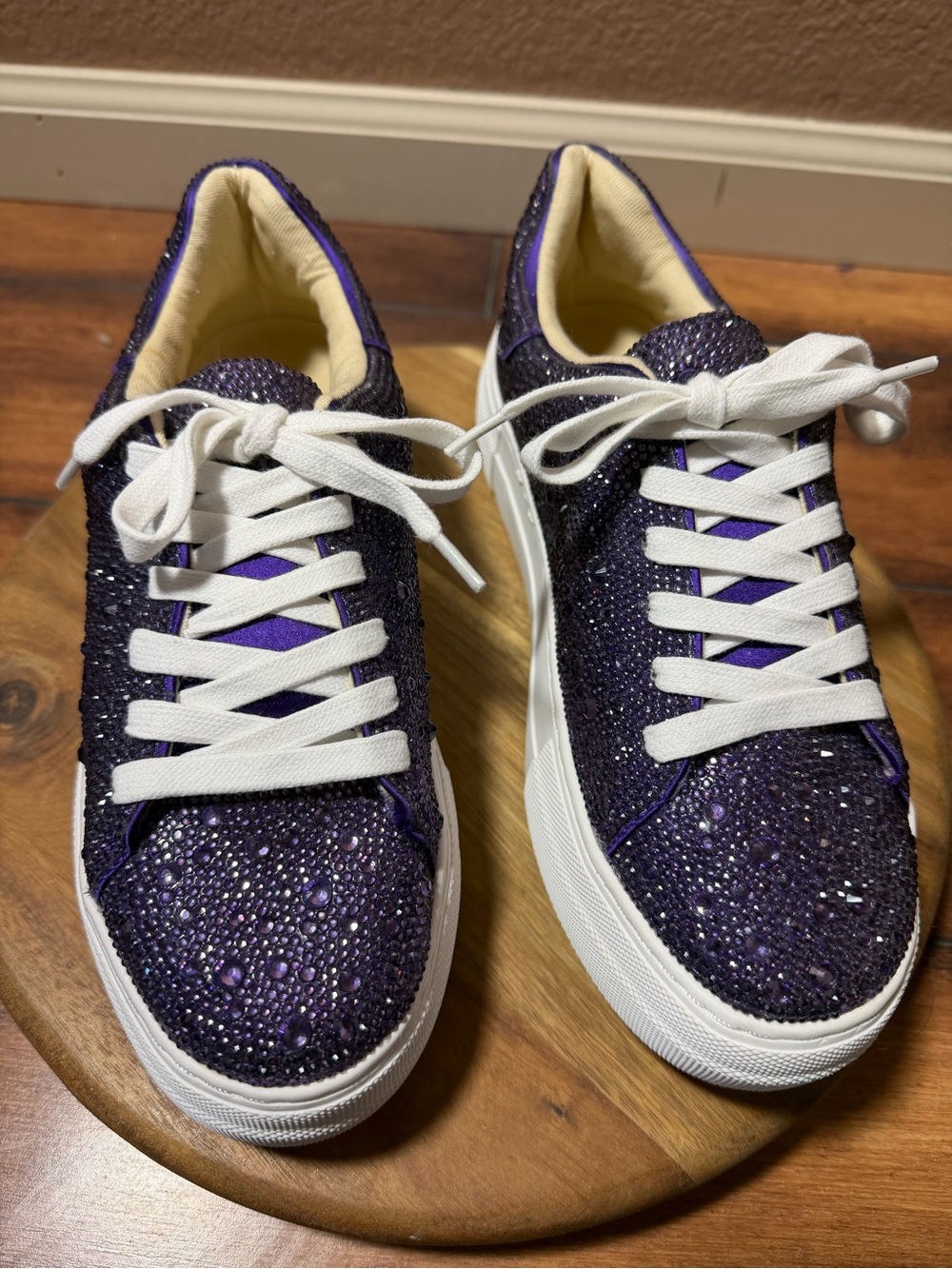Betsey Johnson Purple Rhinestone Embellished Lace-Up Sneakers Size 6